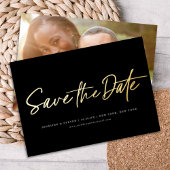 ミニマリストシック編集可能カラーフォトデートを保存 箔招待状