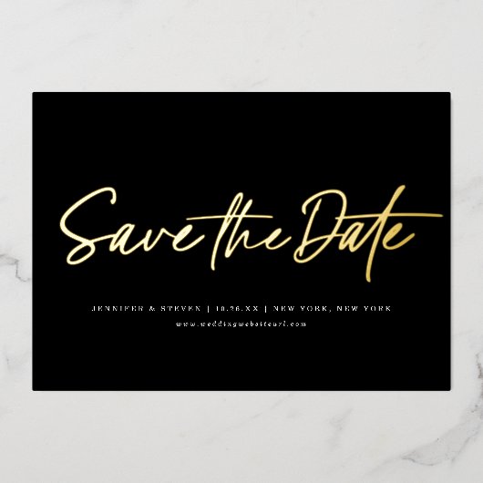 ミニマリストシック編集可能カラーフォトデートを保存 箔招待状 (正面)