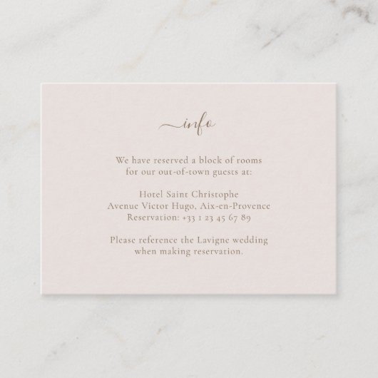 ミニマリストシック金ゴールド結婚赤面ズホテル詳細 エンクロージャーカード (正面)