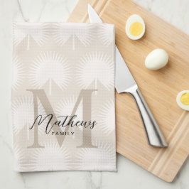 ミニマリストシックBeige Anahawリーフスクリプトモノグラム キッチンタオル