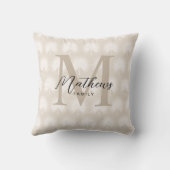 ミニマリストシックBeige Anahawリーフスクリプトモノグラム クッション (裏面)