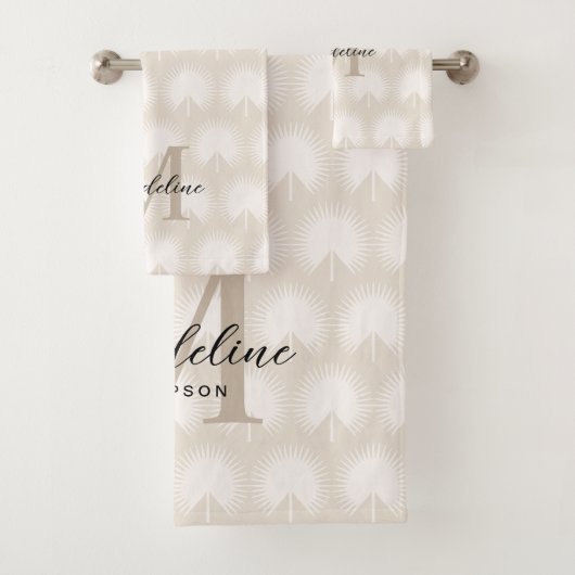 ミニマリストシックBeige Anahawリーフスクリプトモノグラム バスタオルセット (インサイチュ)