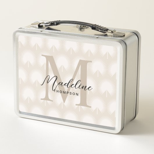 ミニマリストシックBeige Anahawリーフスクリプトモノグラム メタルランチボックス (裏面)