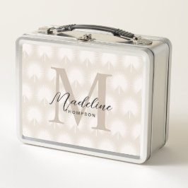 ミニマリストシックBeige Anahawリーフスクリプトモノグラム メタルランチボックス