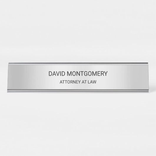 ミニマリストシルバーと黒人タイポグラフィ弁護士 デスクネームプレート (正面)