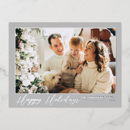 ミニマリストシルバーグレーフォトフォイルホリデーポストカード 箔シーズンポストカード