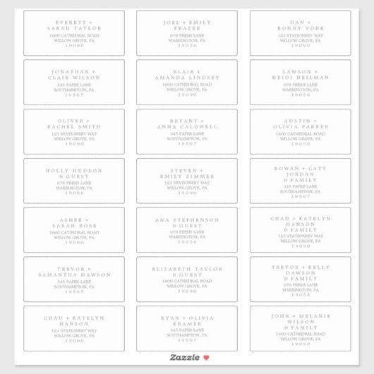 ミニマリストシルバータイポグラフィゲスト住所 シール (シート)