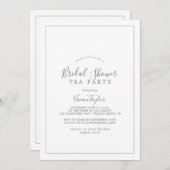 ミニマリストシルバーブライダルシャワーティーパーティー 招待状 (正面/裏面)