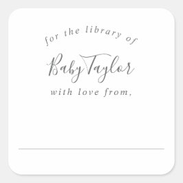 ミニマリストシルバーベビーシャワー蔵書票 スクエアシール