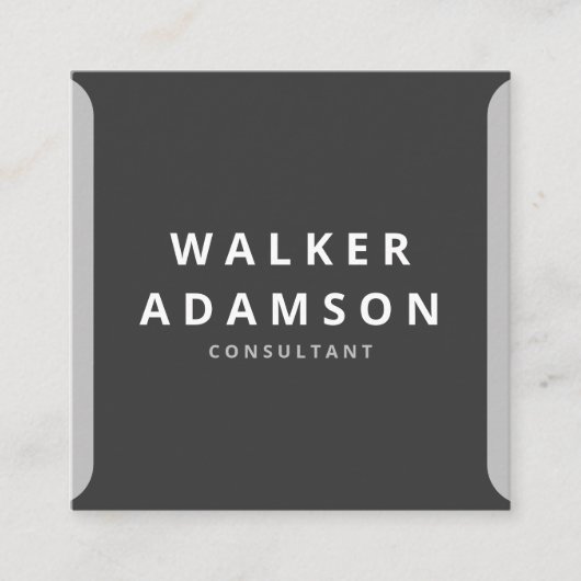 ミニマリストシルバー&マットブラック スクエア名刺 (正面)