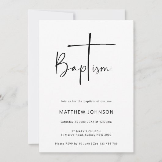 ミニマリストシンプルと洗礼《キリスト教》洗礼式や命名式 招待状 (正面)