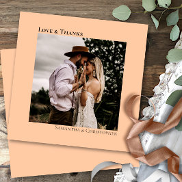 ミニマリストシンプルコーラル結婚ピーチの写真の愛 サンキューカード