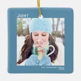 ミニマリストシンプルジョイのクリスマスホリデーフォトブルー セラミックオーナメント
