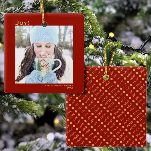 ミニマリストシンプルジョイCHRISTMAS HOLIDAYフォトレッド セラミックオーナメント