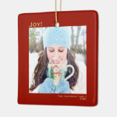 ミニマリストシンプルジョイCHRISTMAS HOLIDAYフォトレッド セラミックオーナメント (左)