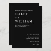 ミニマリストシンプルスクリプト黒と白結婚の 招待状 (正面/裏面)
