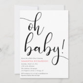 ミニマリストシンプルピンク白黒ガールベビー 招待状 (正面)