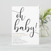 ミニマリストシンプル金ゴールドフォイル白黒ベビー 招待状 (スタンド正面)