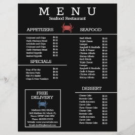 ミニマリストシーフードガニグリルレストランメニューB チラシ