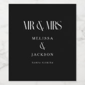 ミニマリストシ結婚ックデザインブラック ワインラベル (シングルラベル)