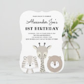 ミニマリストジャングルアニマルズ誕生日招待状 招待状 (スタンド正面)