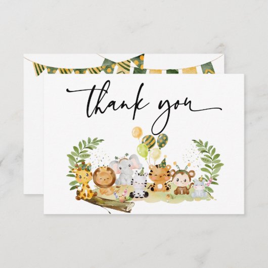 ミニマリストジャングルパーティーベビーシャワーサンキューカード サンキューカード (正面/裏面)