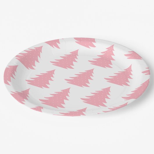 ミニマリストスカンジナビアフォークピンククリスマスツリー ペーパープレート (アングル)