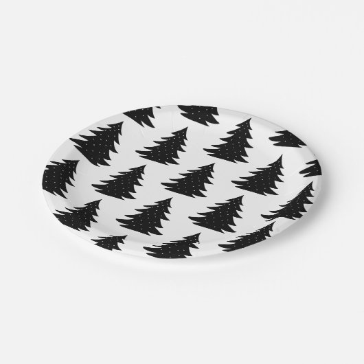 ミニマリストスカンジナビアフォークブラッククリスマスツリー ペーパープレート (アングル)