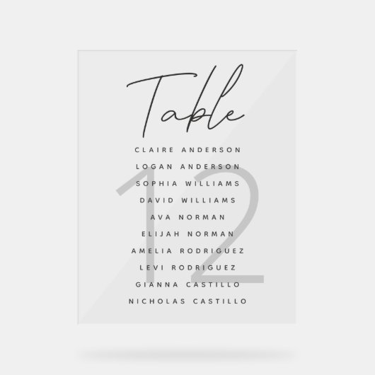 ミニマリストスクリプトのシーティンググラフテーブル番号 アクリルサイン (正面)