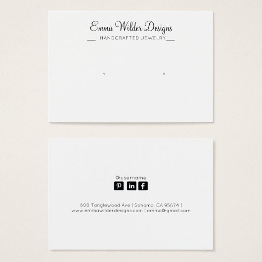 ミニマリストスクリプトスタッドイヤリングディスプレイカード (正面&裏面)