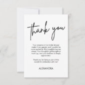 ミニマリストスクリプトタイポグラフィブライダルシャワーB&W サンキューカード (正面)