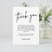 ミニマリストスクリプトタイポグラフィブライダルシャワーB&W サンキューカード (スタンド正面)