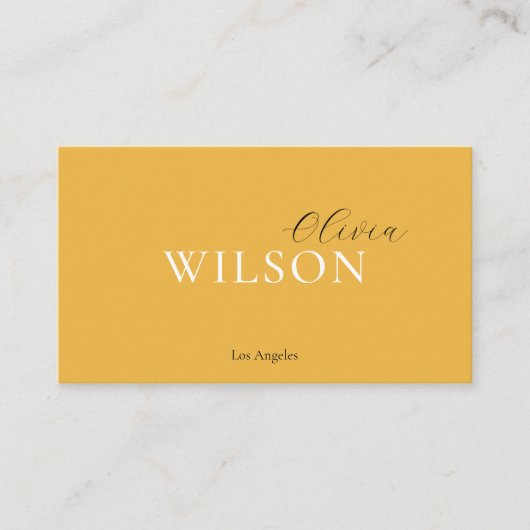 ミニマリストスクリプトタイポグラフィマスタードイエロー 名刺 (正面)