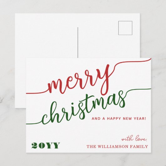 ミニマリストスクリプトタイポグラフィメリークリスマスシック シーズンポストカード (正面/裏面)