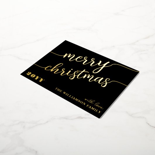 ミニマリストスクリプトタイポグラフィメリークリスマスシック 箔シーズンポストカード (回転した状態)