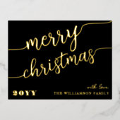 ミニマリストスクリプトタイポグラフィメリークリスマスシック 箔シーズンポストカード (正面)