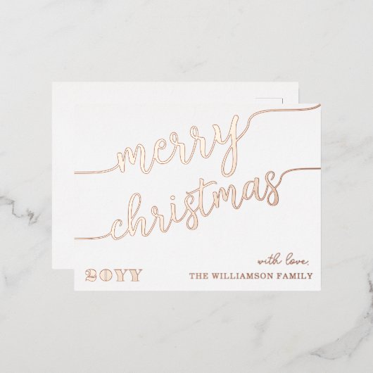 ミニマリストスクリプトタイポグラフィメリークリスマスシック 箔シーズンポストカード (正面/裏面)