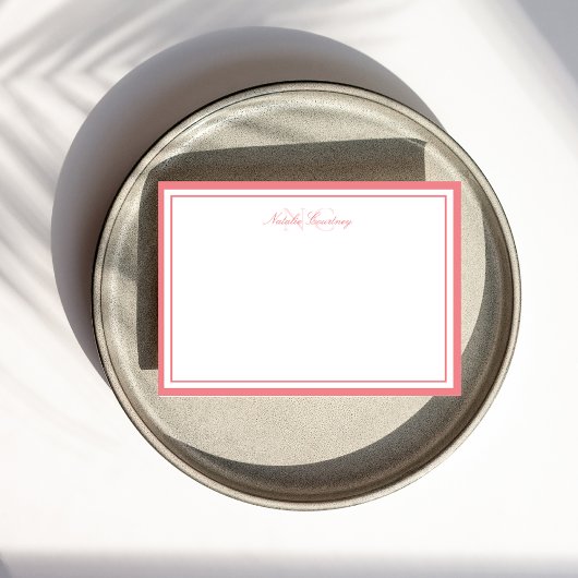 ミニマリストスクリプトピンク2モノグラ縁どム ノートカード