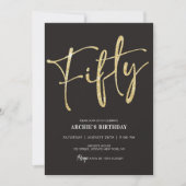 ミニマリストスクリプトブラックと金ゴールド50誕生日 招待状 (正面)