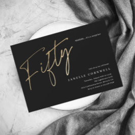 ミニマリストスクリプトブラックと金ゴールド50誕生日 招待状