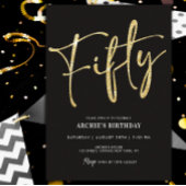 ミニマリストスクリプトブラックと金ゴールド50誕生日 招待状