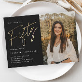 ミニマリストスクリプトブラックと金ゴールド50誕生日 招待状