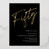 ミニマリストスクリプトブラックと金ゴールド50誕生日 箔招待状 (正面)