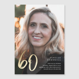 ミニマリストスクリプトブラックと金ゴールド60誕生日 マグネット招待状