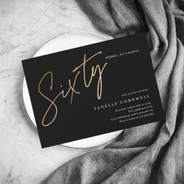 ミニマリストスクリプトブラックと金ゴールド60誕生日 招待状