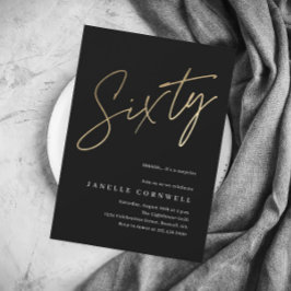 ミニマリストスクリプトブラックと金ゴールド60誕生日 招待状