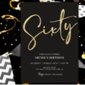 ミニマリストスクリプトブラックと金ゴールド60誕生日 招待状