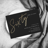 ミニマリストスクリプトブラックと金ゴールド60誕生日 招待状