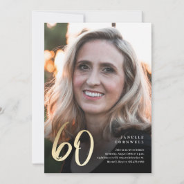 ミニマリストスクリプトブラックと金ゴールド60誕生日 招待状