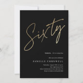 ミニマリストスクリプトブラックと金ゴールド60誕生日 招待状 (正面)